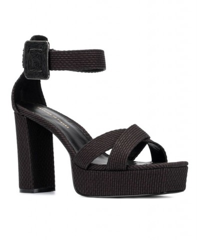 Women's Layla Wide Width Heels Sandals Black $49.47 Shoes