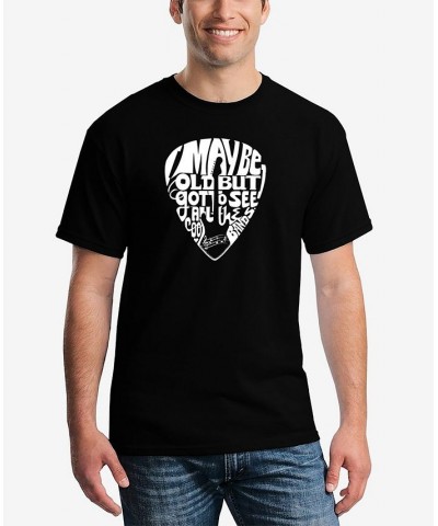 Men's Word Art Guitar Pick Short Sleeve T-shirt Black $18.19 T-Shirts